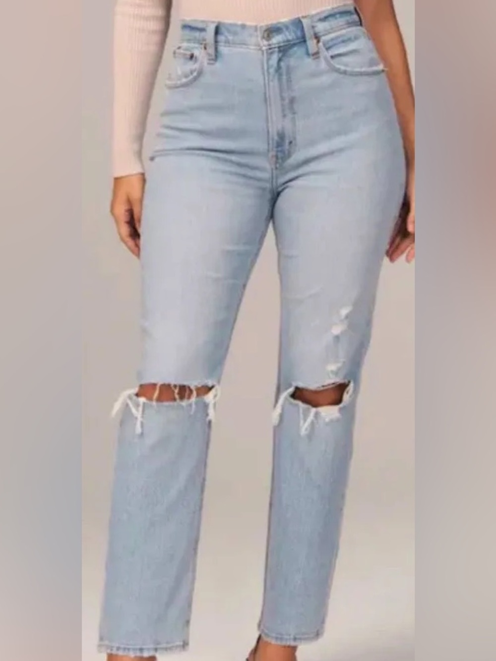 Abercrombie & Fitch The Ankle Straight Ultra High Rise Distressed Jeans